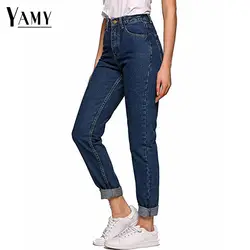 Весна 2019 для женщин карандаш синие джинсы Высокая талия джинсы для женские повседневное Винтаж бойфренда мама корейская мода уличная