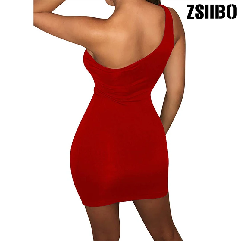 ZSIIBO Womens Casual Basic One Shoulder Tank Top Bodycon long sleeve sleeveless Mini Club Dress drop shipping