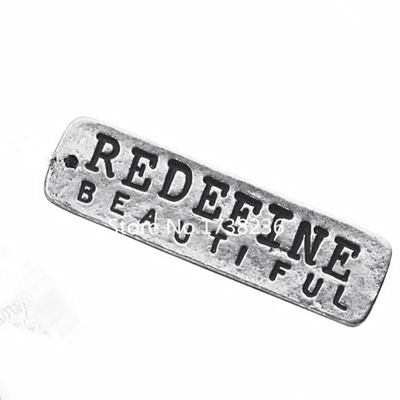 Alloy Antique Silver Plated Rectangle Shape Redefine Beautiful Charm Message Stamped Jewelry Accessory Custom | Украшения и