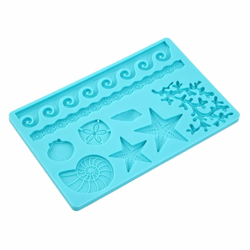 Underwater World conch shell mold 3D DIY practical wave Star fondant cake decoration embossing mold silicone mold random color