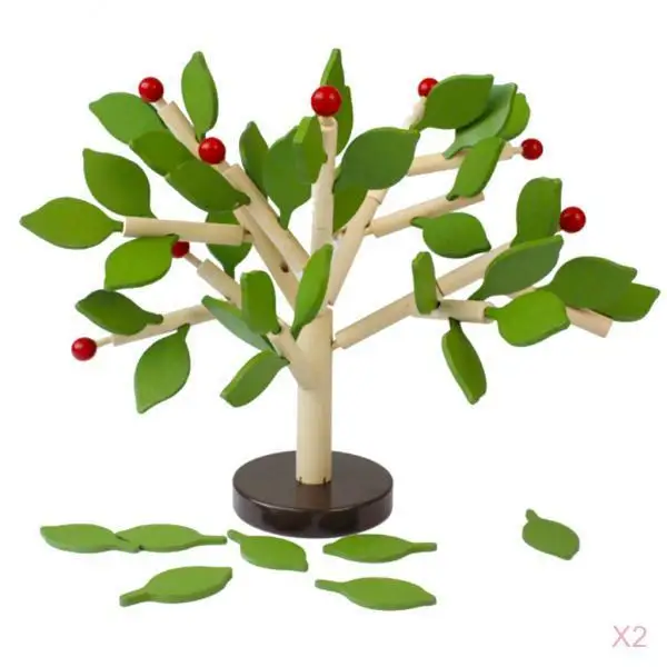 

2 Pieces DIY Assembled Wood Tree Building Blocks Kids Interactive Toy