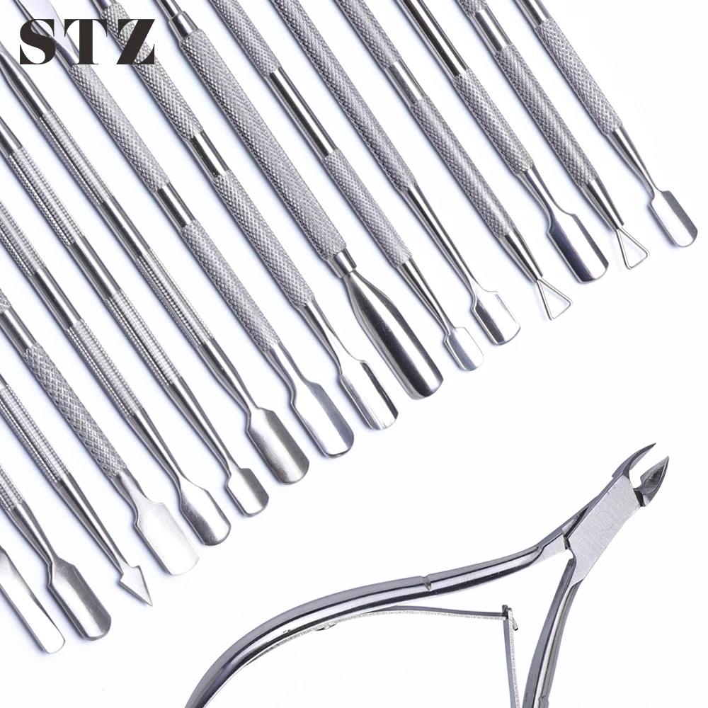 

STZ 1Pcs Double-end Nail Art Cuticle Pusher for Manicure Stainless Steel Pedicure Tool UV Gel Remover Dead Skin Care Trimmer A17