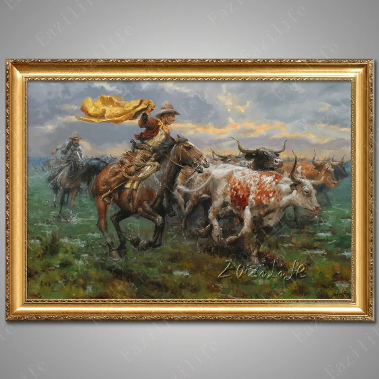 

Hand painted canvas oil paintings Western Cowboy Oil painting on canvas wall pictures for living room wall art canvas Horse 11