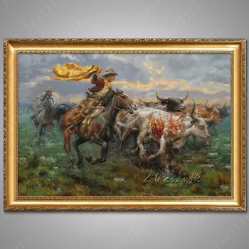 

Hand painted canvas oil paintings Western Cowboy Oil painting on canvas wall pictures for living room wall art canvas Horse 11