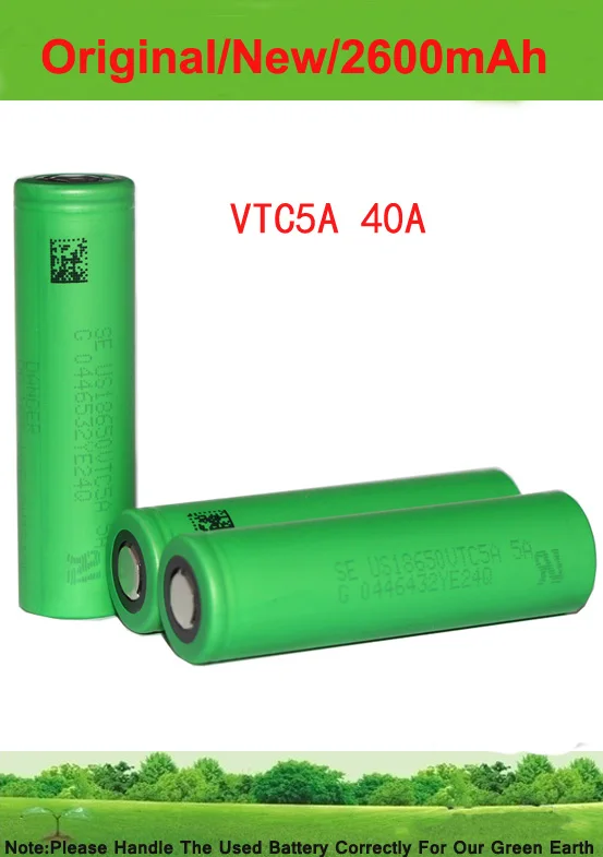 Бесплатная доставка! 6 шт./лот натуральная 3,6 В 18650 US18650 VTC5A 2600 мАч непрерывной 40A E-сигареты Батарея для sony
