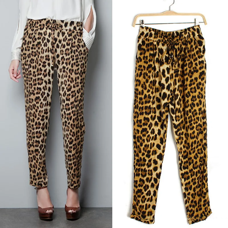 LGK312 Factory Direct 2016 new arrival Casual Pants elastic waist print leopard women clothing plus size drawstring harem trouse | Женская
