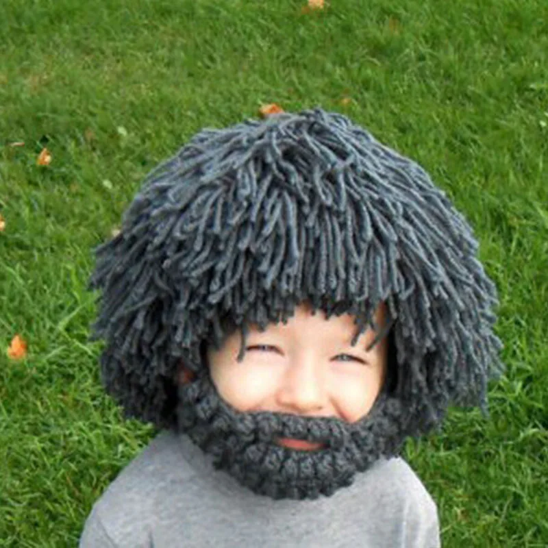 

Funny Plush Stuffed Toy Big Wig Beard Cap Winter Handmade Knitted Head Warm Novelty Toys For Kids Babies Children