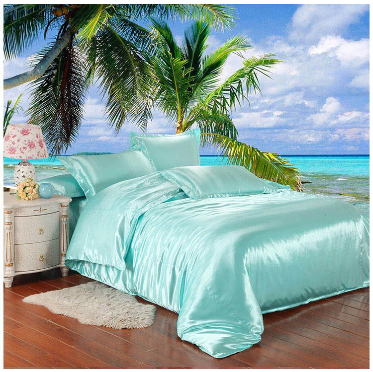 Brief style satin silk bedding set artifcial silk bed set duvet cover