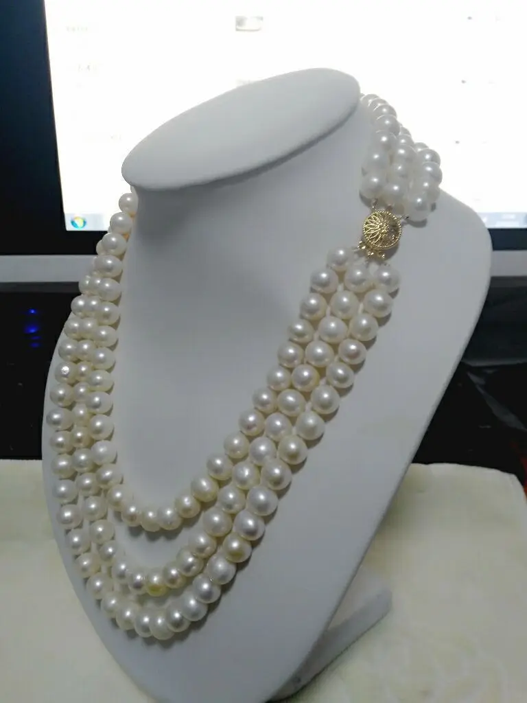 

triple strands 9-10mm tahitian south sea white pearl necklace 18"19"20