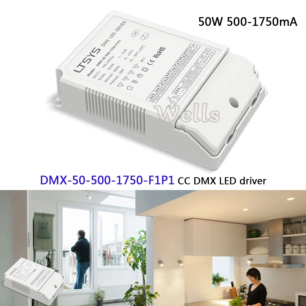 

CC DMX Driver;DMX-50-500-1750-F1P1;AC100-240V input;500mA-1750mA 5W-50W output dimming DMX512/RDM led Driver