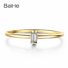 BAIHE Твердое 14 к желтое золото 0.05CT сертифицированное H/SI лестничное кольцо с натуральными бриллиантами для помолвки для женщин, модное Ювелирное кольцо