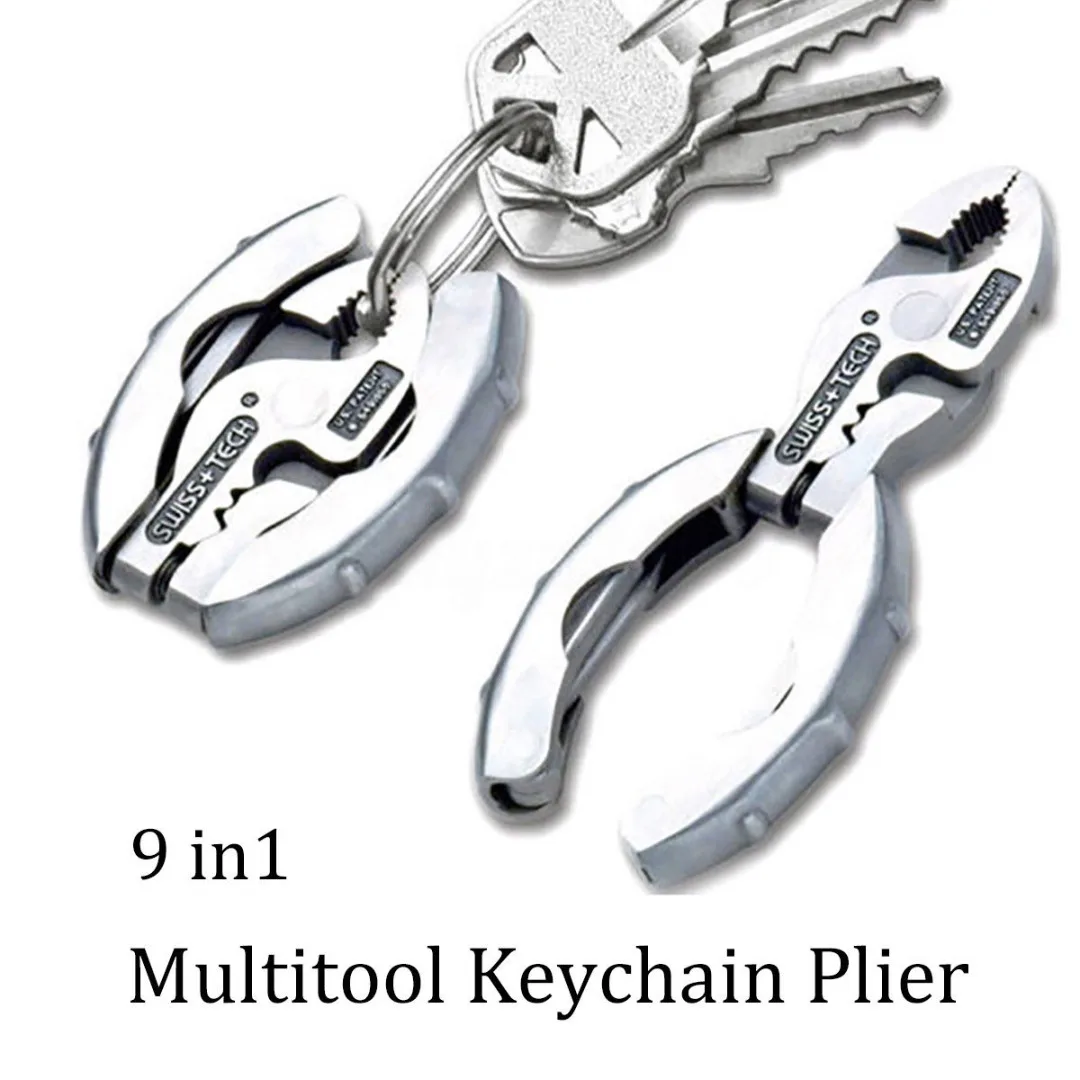 Silver  Mini Multifunctional Tool 9 in 1 Multitool Keychain Plier Screwdriver Pocket Tools