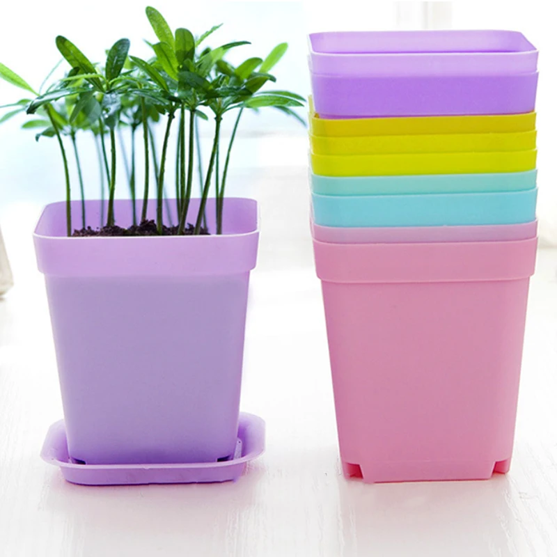 

Plastic 8*7cm Soil Accessories Gardening Supplies Square Planters Flower Pot Vase Plant Care with Tray Creative