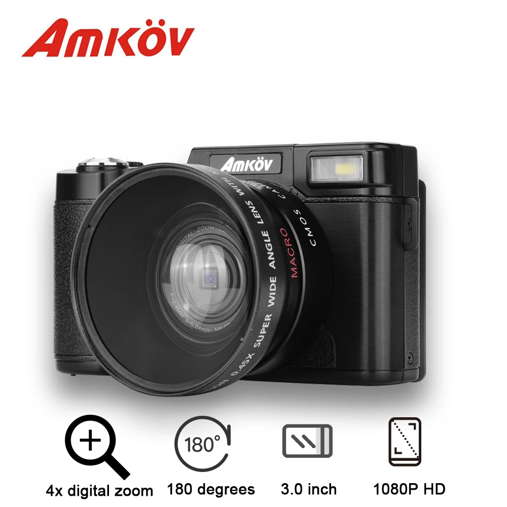 Koop Originele AMKOV CD R2 Digitale Camera Video Camcorder Met 3 #039; #039;180 Graden Draaibare TFT Screen UV Filter Ondersteuning LED flash Licht
