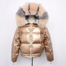 Новое поступление Для женщин натуральным лисьим мехом Куртка с воротником Высокое качество Белое пуховое пальто Модные Стиль пальто оверсайз