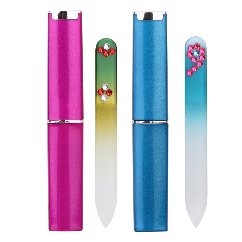 

New Crystal Glass Nail Files Durable Colorful Files Manicure Device Tools Case Sticky Drill Glass Armored Tubes Nail Art Tools