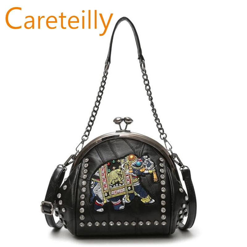 

PU Leather Embroidery Handbagfor Women, Chains signgle shoulder bag