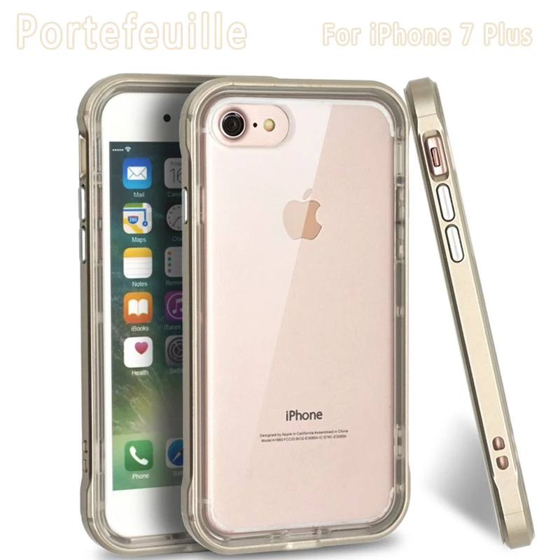 

Portefeuille For iPhone 7 plus Case Shockproof PC TPU Protective Shock Proof Luxury Gold Cover For Phone 7plus Coque Accessories