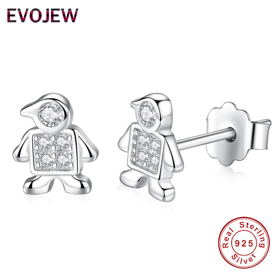 EVOJEW Figure Boy Stud Earings Fashion 925 Sterling Silver Tiny Crystal