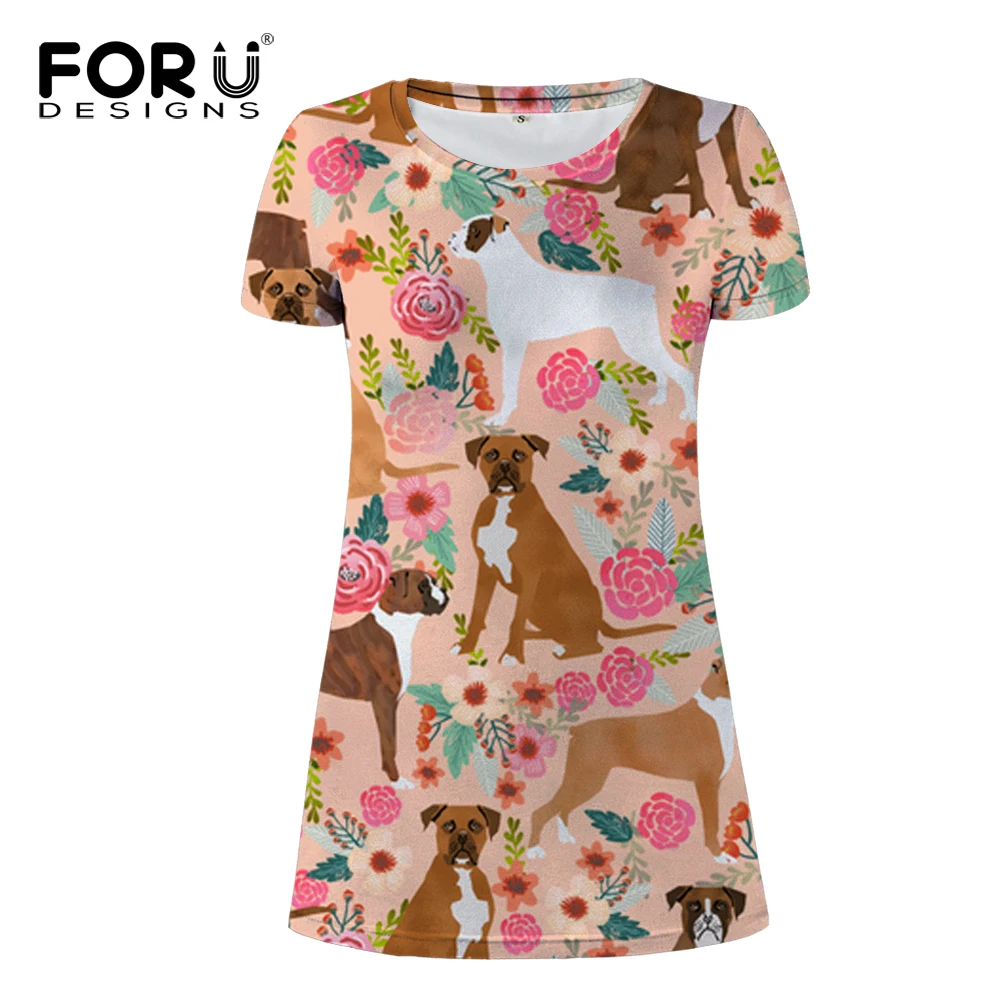 FORUDESIGNS 3D Boxer Dog Printed Sexy Floral Summer Dress Women 2018