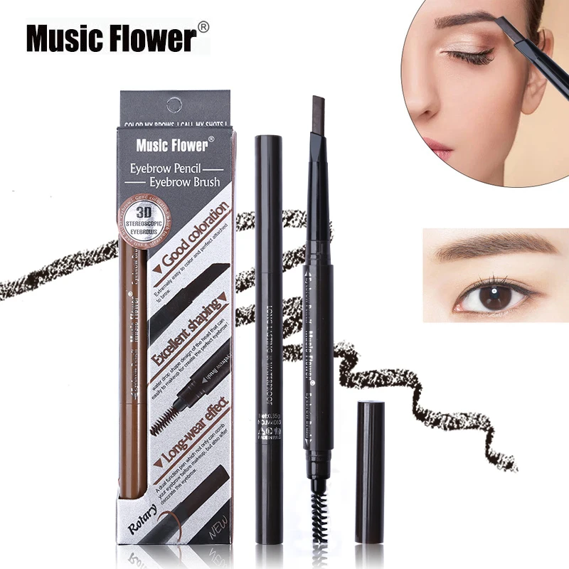 

4 Colors Music Flower Brand 3D Eyes Makeup Set Brown Matte Eyebrow Pencil Natural Eye Brow Enhancer Pen Lasting Make Up Brush