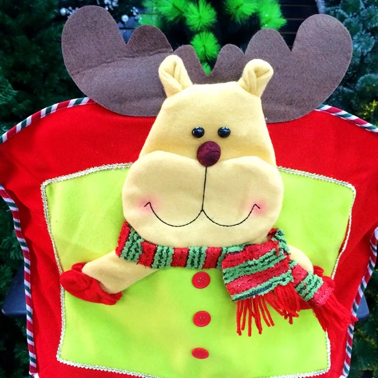 1PC Snowman Santa Claus Elk Red Hat Christmas Chair Cover Seat Back Coat Home Party