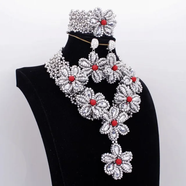 Rhinestone Kristallblumen Halsketten Ohrring Schmucksache Set für Hochzeits