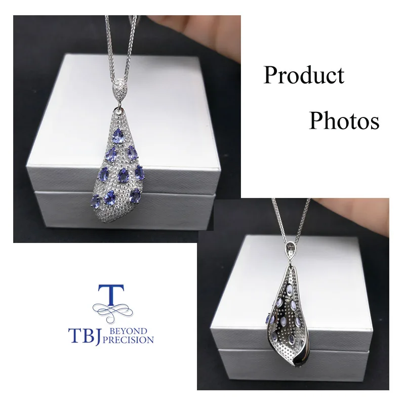 TBJ, роскошный длинный кулон с 2.6ct натуральным танзанитом, драгоценным камнем, 925 серебряные ювелирные изделия для женщин, как юбилей, свадебный подарок с коробкой