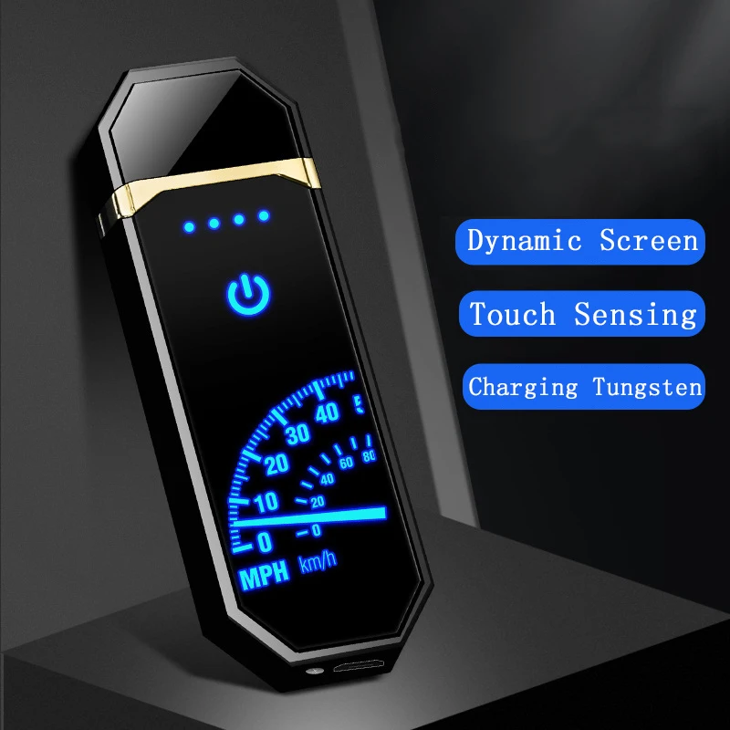 

2019 New Metal LED Dynamic Screen Charging Lighter Touch Induction Windproof Electronic Ultra-thin USB Cigarette Lighter