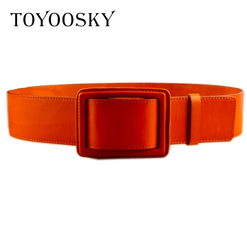 

New fashion Women Cowhide Leather Wide Belts Metal Genuine Leather Belt Female Decoration Super Lap for Women Belt TOYOOSKY