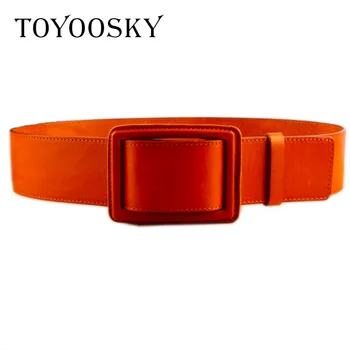 

New fashion Women Cowhide Leather Wide Belts Metal Genuine Leather Belt Female Decoration Super Lap for Women Belt TOYOOSKY