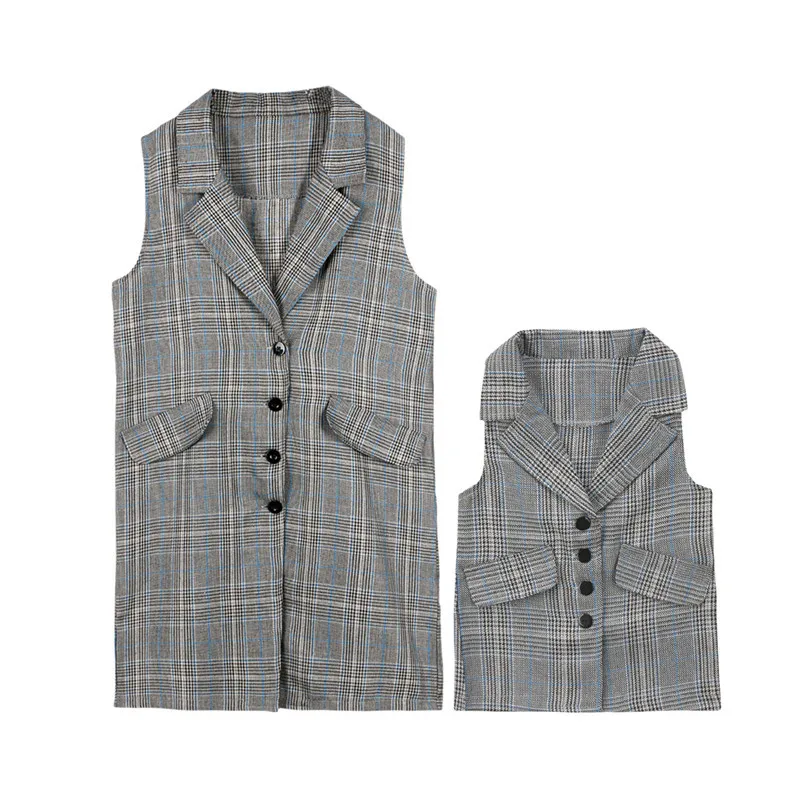 Family Matching Outfits Women Mother And Daughter Baby Kid Girls Plaids Cardigan Plaid Jacket Coat Waistcoat Vest Casual