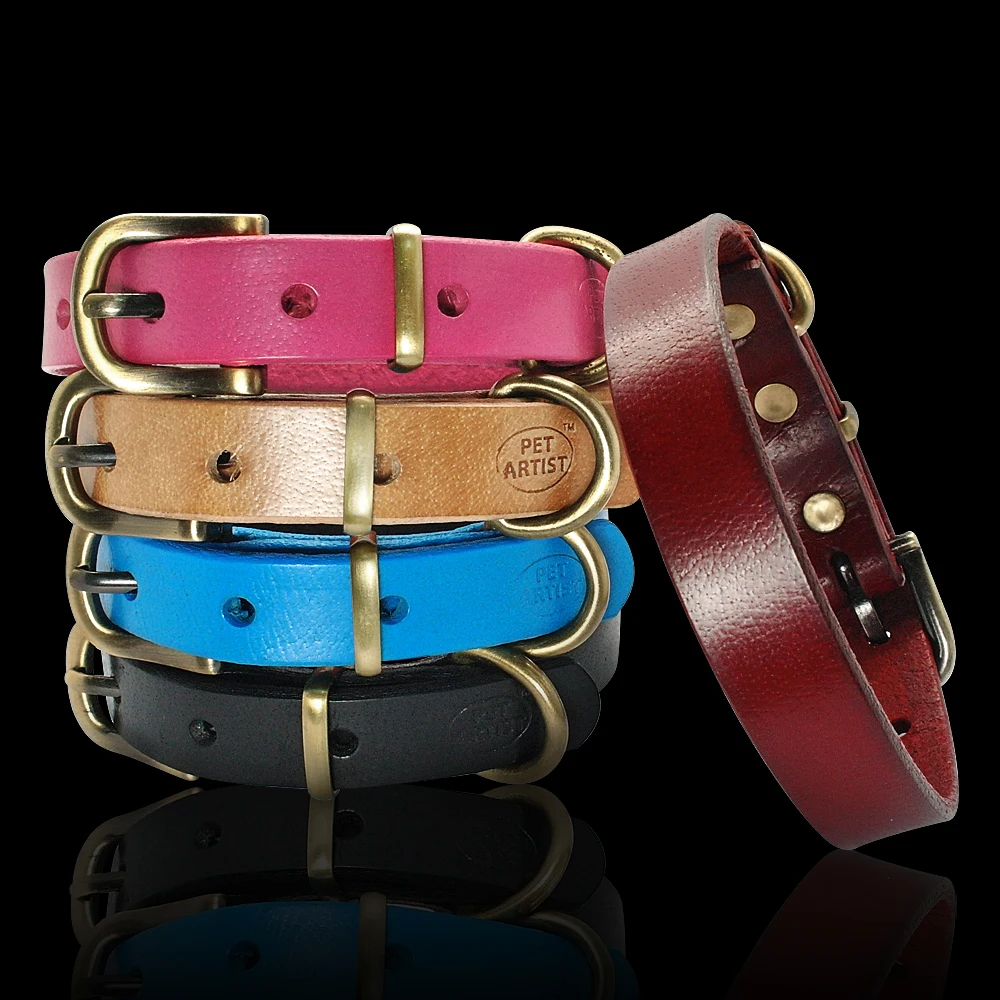 

Genuine Leather Dog Collar Puppy Pet Collars Small Medium Dogs Training Walking Collars For Pitbull French Bulldog XS S M