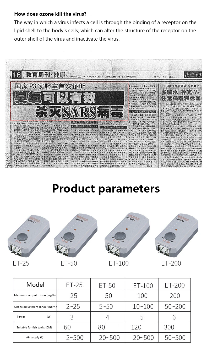 Регулируемый аквариумный озонатор генератор озона для аквариума озона стерилизации WEIPRO ET-25 ET-50 ET-100 ET-200
