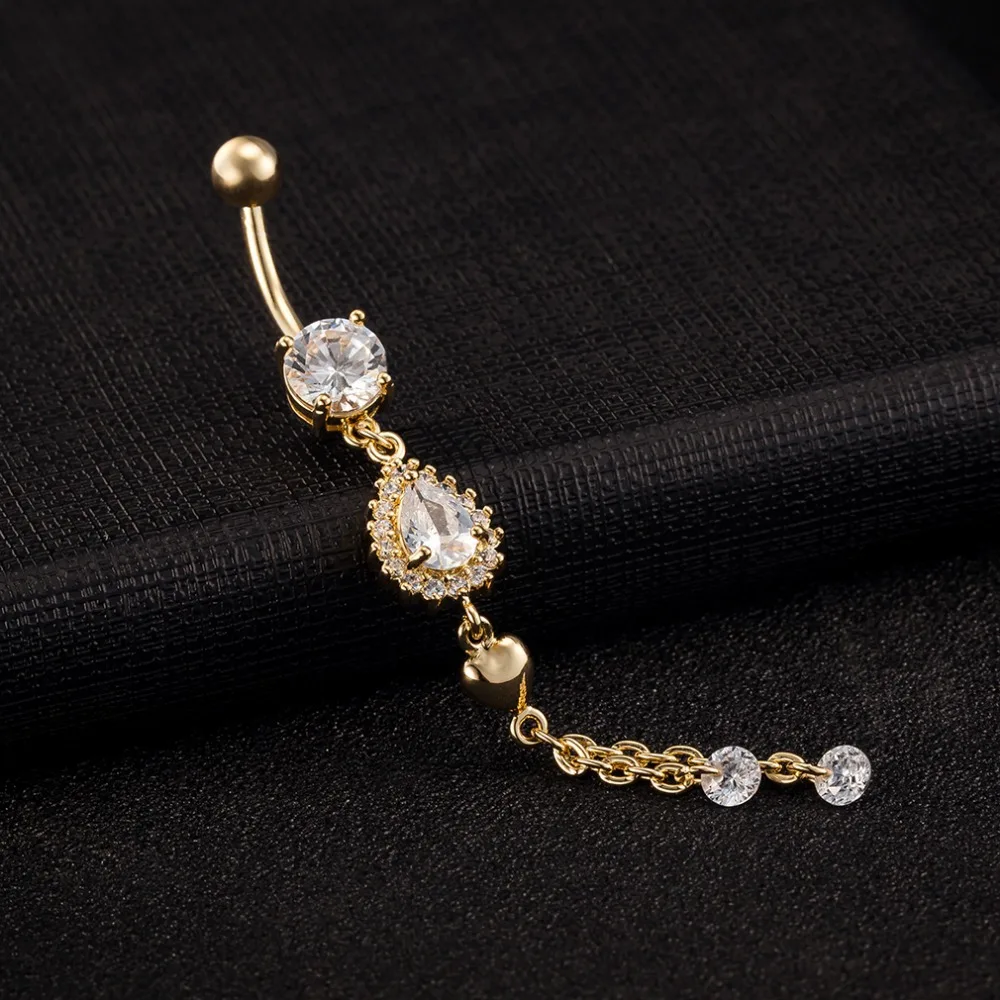 

Anti Allergic Piercing Body Jewelry for women gold Color AAA CZ Crystal dangle Navel Accessories Bell Ring Jewelry