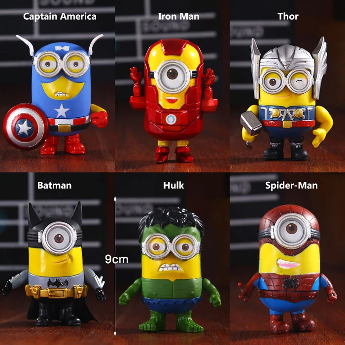 

Despicable Me Minions Cosplay Captain America 9cm/3.5'' Boxed PVC Action Figures Toys Model Garage Kit 6Pcs/Set