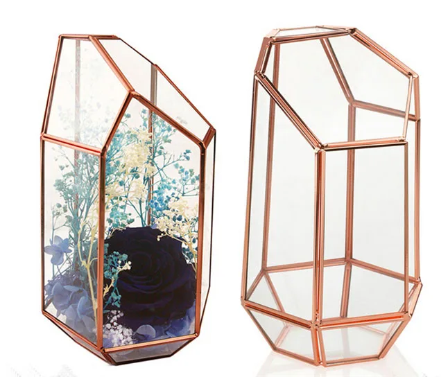 

Quartz Shape Plant Glass Terrariums,Rose Gold Soldered Glass Planter Containers Garden Terrariums for Plants/Succulents/Flowers