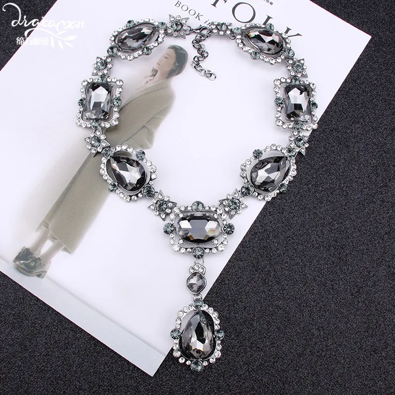 Dvacaman, роскошное ожерелье с длинной хрустальной подвеской Za, большое массивное ожерелье для женщин, свадебное ювелирное ожерелье, колье, ожерелье M62