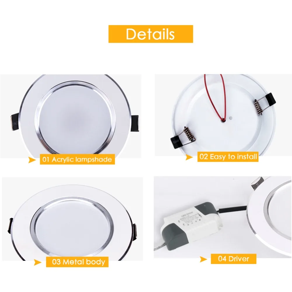 Ultra Thin Led Downlight Recessed Down Light 3W 5W 7W 9W 12W 15W Round Spot Lamp Living Room Bedroom Kitchen Indoor 220V 110V