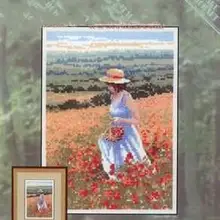 Высокое качество прекрасный красивый Счетный крест комплект Поппи девушка в цветочном поле воспоминания синее платье