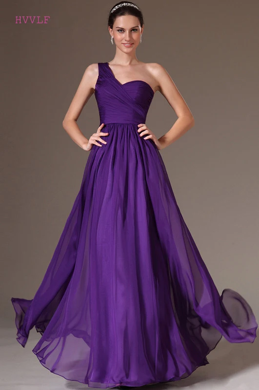 Фиолетовые вечерние платья а силуэта с одним плечом из шифона открытой спиной