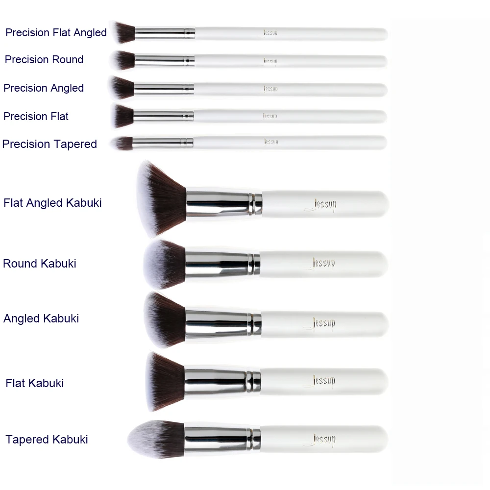 Günstig Professionelle 10 stücke Weiß Silber Jessup Marke Make Up Pinsel Set Schönheit Foundation Kabuki Pinsel Kosmetik Make up Pinsel Kit