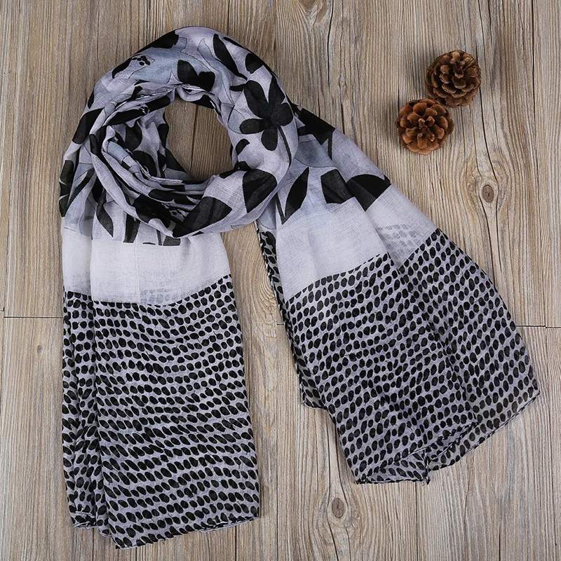 

Fashion Newest Women Leaf Polk Dot Pattern Cotton Voile Scarf Shawls 6Colors 10pcs/lot