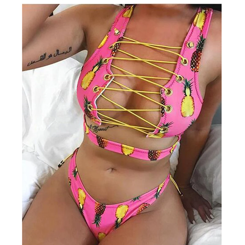 

ZADORIN Floral Print Crochet String Bandage Bikini Low Waisted Thong Bikini Swimsuit 2019 African Womens Bathing Suits Summer