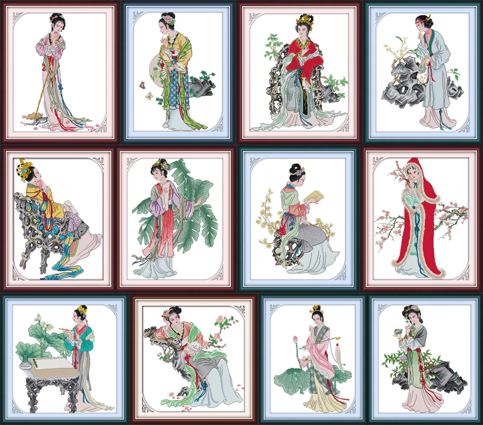 NKF Набор для вышивания крестиком 12 Дев, 11CT, 14CT, набор для рукоделия, Китайская вышивка крестиком, картина для домашнего декора