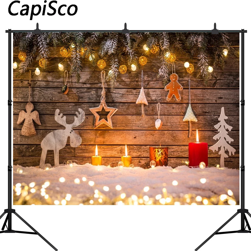 

Capisco Vinyl Photography Background Christmas tree Candles Elk Gingerbread Gifts Snow Children Backdrops for Photo Studio