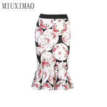 Высокое качество, осень, новинка, Европейская мода, цветочный принт, повседневная, Русалка, до колена, мода, короткая, бюст, юбка для женщин