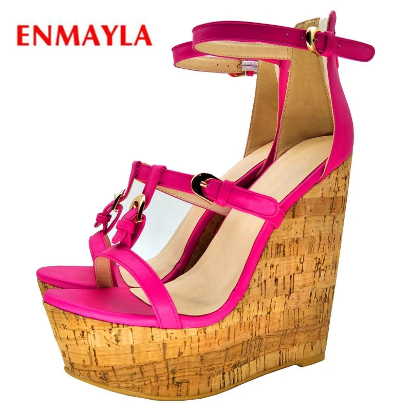 

ENMAYLA Buckle Strap Woman Sandals 2019 Summer Wedges High Heel Sandals Size34-43 ZYL2394