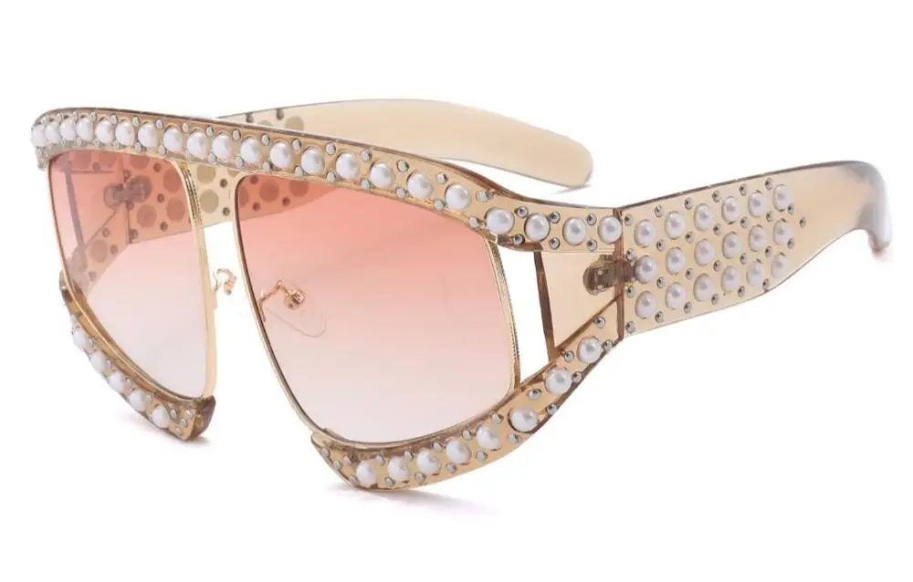 CCspace квадратная оправа G с жемчугом, женские солнцезащитные очки, роскошные Брендовые очки, дизайнерские женские очки 45448 - Цвет линз: C5 champagne pink