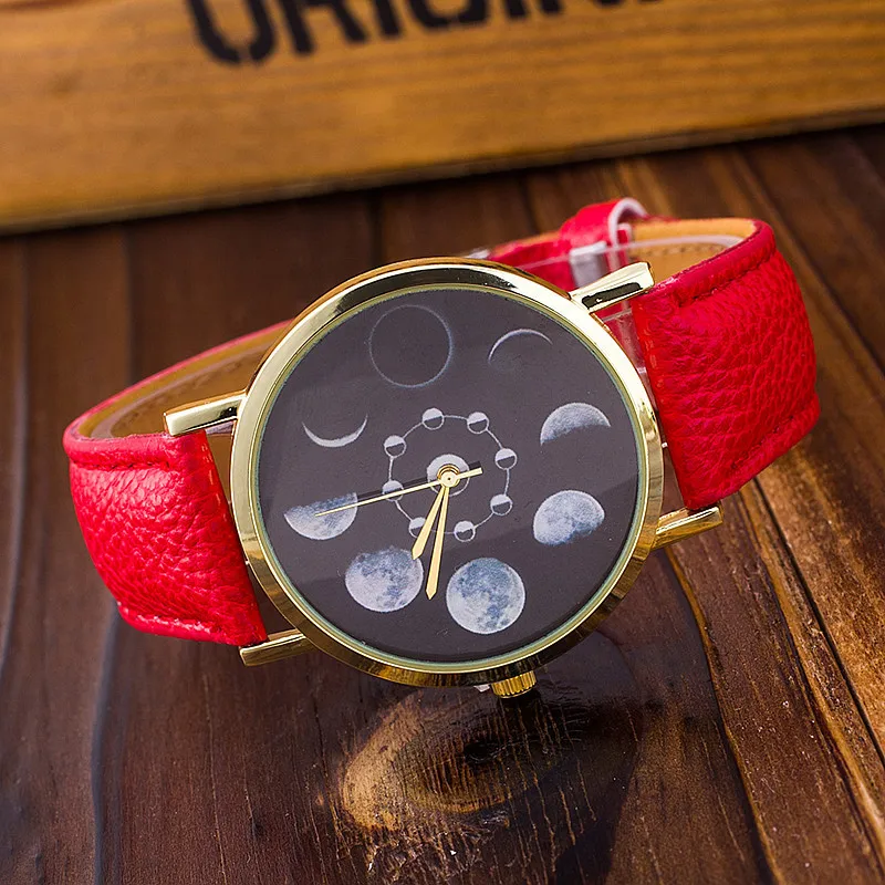 Cay Moon Phase часы Астрономия пространство Модные женские кварцевые часы повседневные кожаные Наручные часы Relogio Feminino